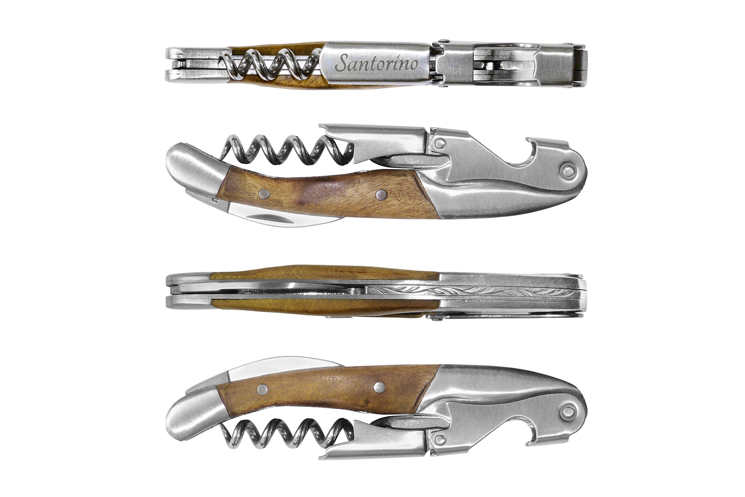 Santorino® Cavatappi | Coltello di Sommelier di Legno Esclusivo Campeche, Apribottiglie di vino in 2 passi, Cavitappi, Coltello da cameriere