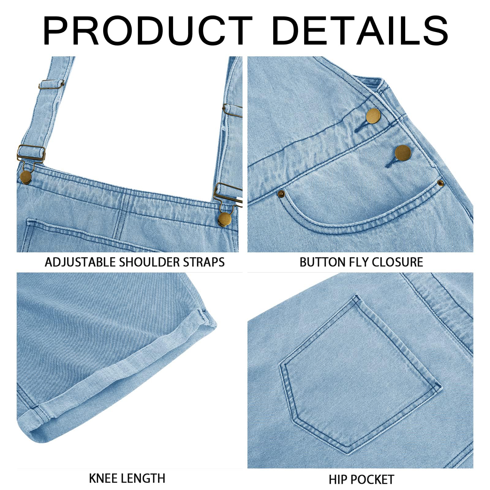 Runcati Herren Latzhose Baumwolle Jeans Overall Kurze Arbeitshose Loose Fit Männer Denim Jumpsuit mit Taschen