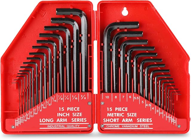 Hi-Spec 30pc Imperial SAE & Metric Hex Allen Key Wrench Set. Short and Long Arms with 0.05, 3/32, 10mm Sizes