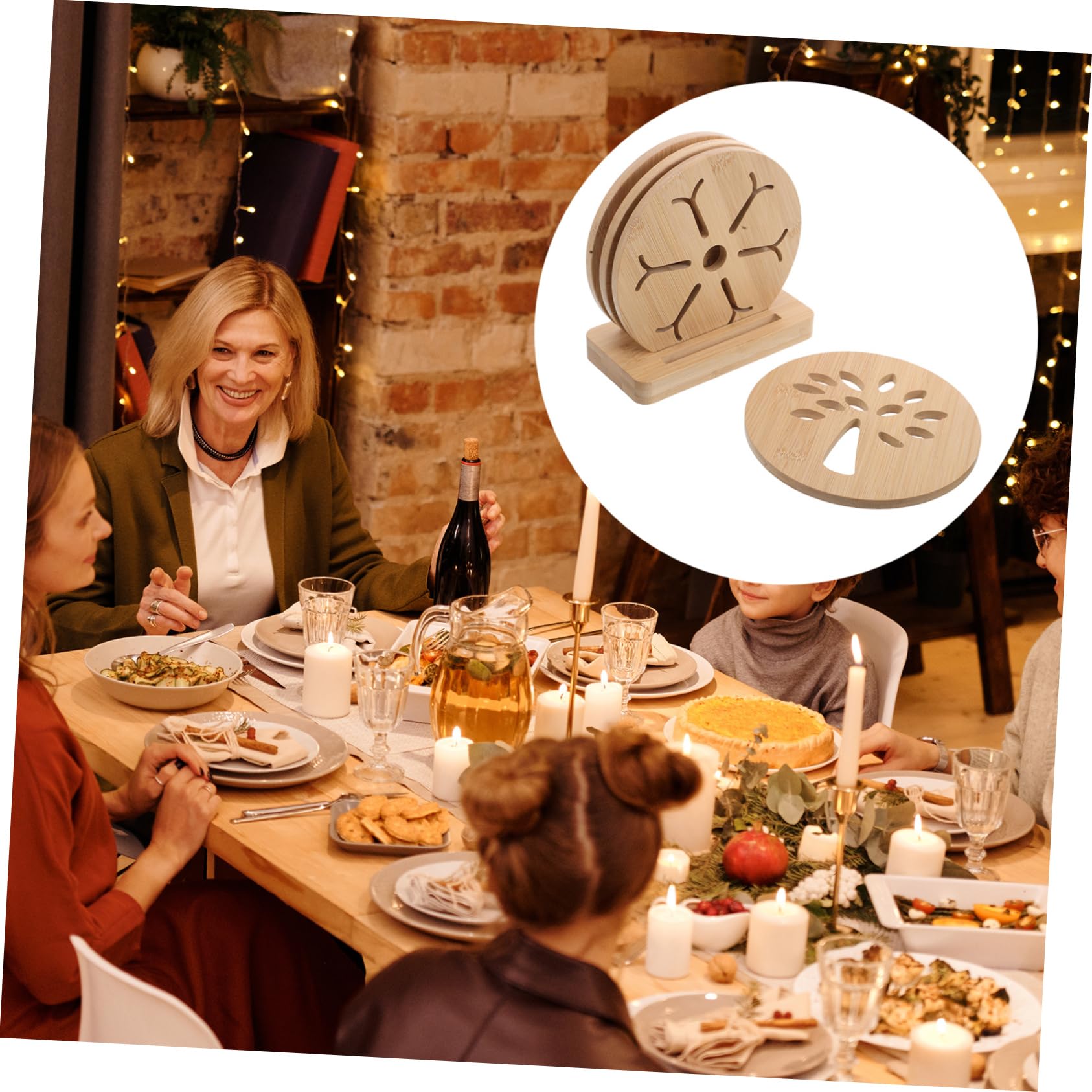 UKCOCO Lot de 4 Dessous de Plat en Bambou, Résistants la Chaleur, Antidérapants, Cuisine et Table, Protection Minimale pour Plats Chauds