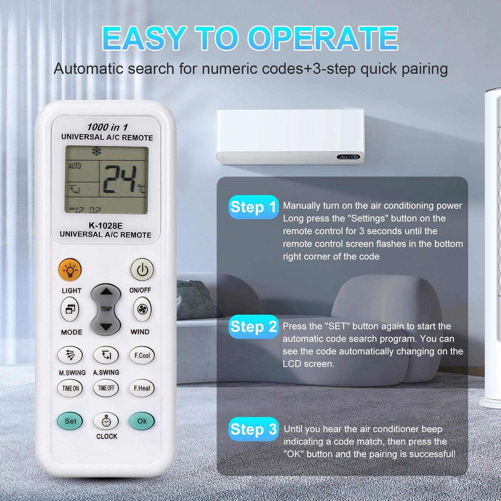Telecomando Universale per Climatizzatori K-1028e Compatibile LCD 1000 in 1