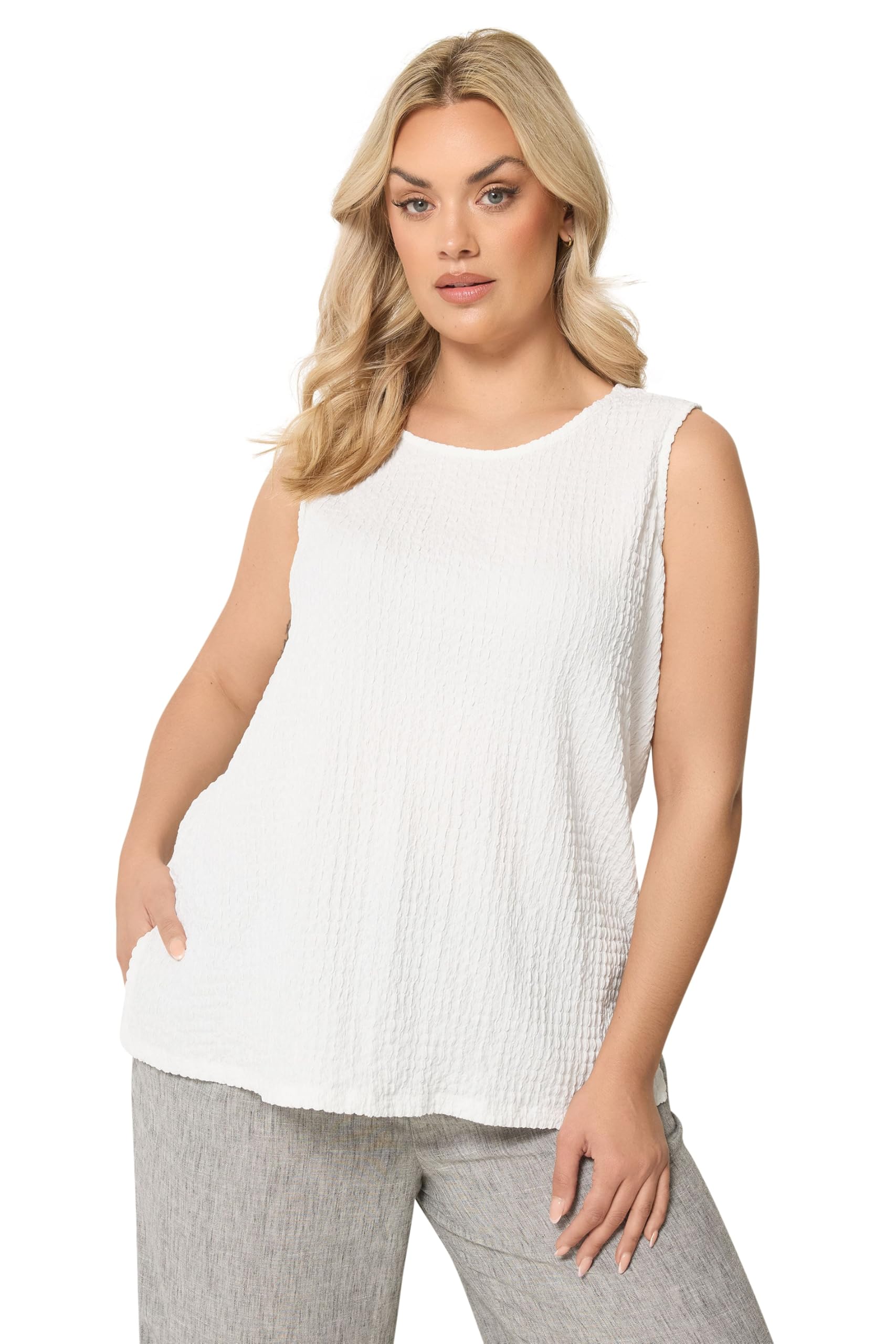 Yours Women's White Curve Bubble Textured Vest Top - Plus Size Curve