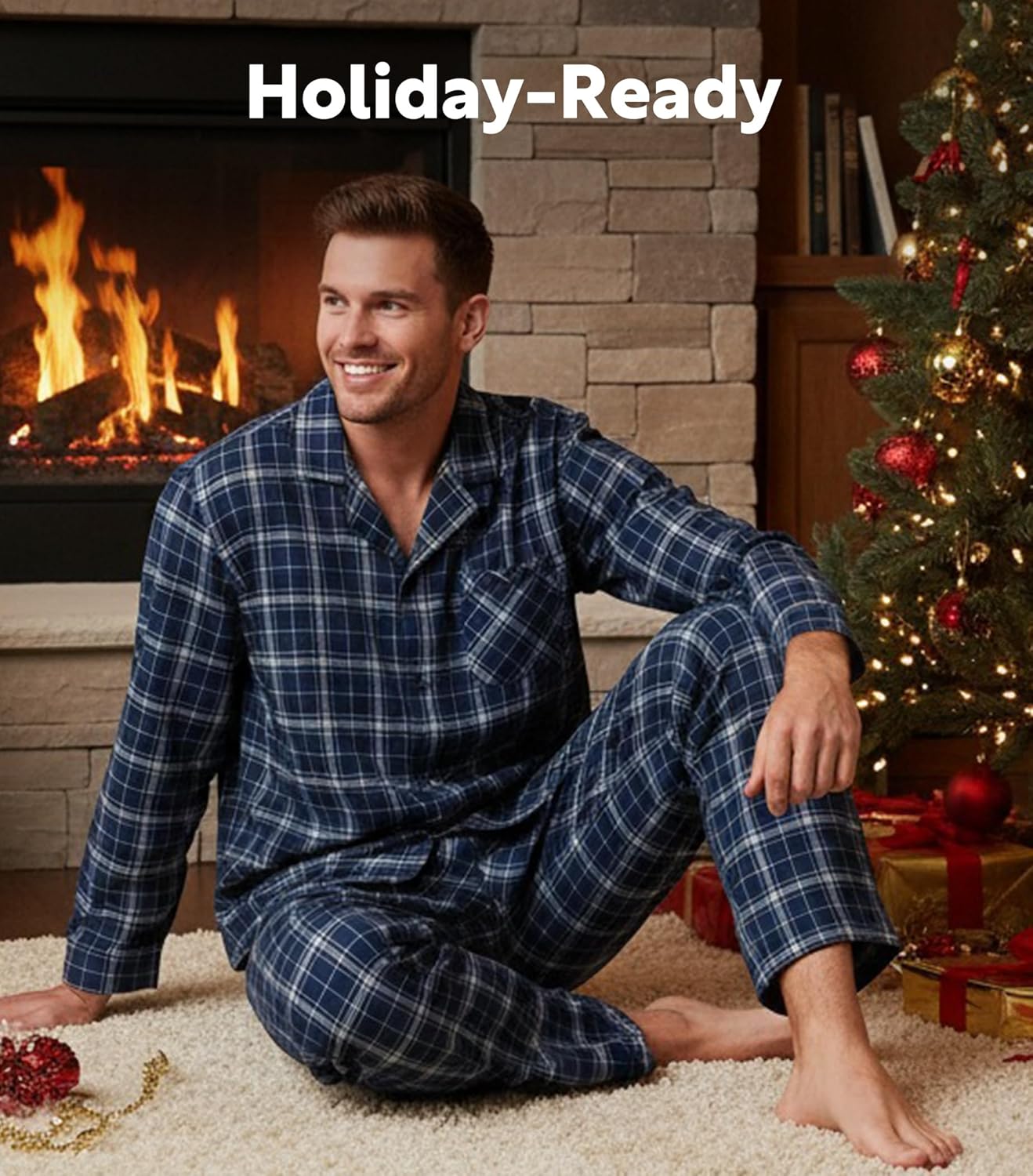 DAVID ARCHY Men's Pajamas Set Flannel Pjs Sets Ultra-Soft Cotton Pajamas for Men Classic Plaid Lounge Set with Roomy Pockets - Image 6