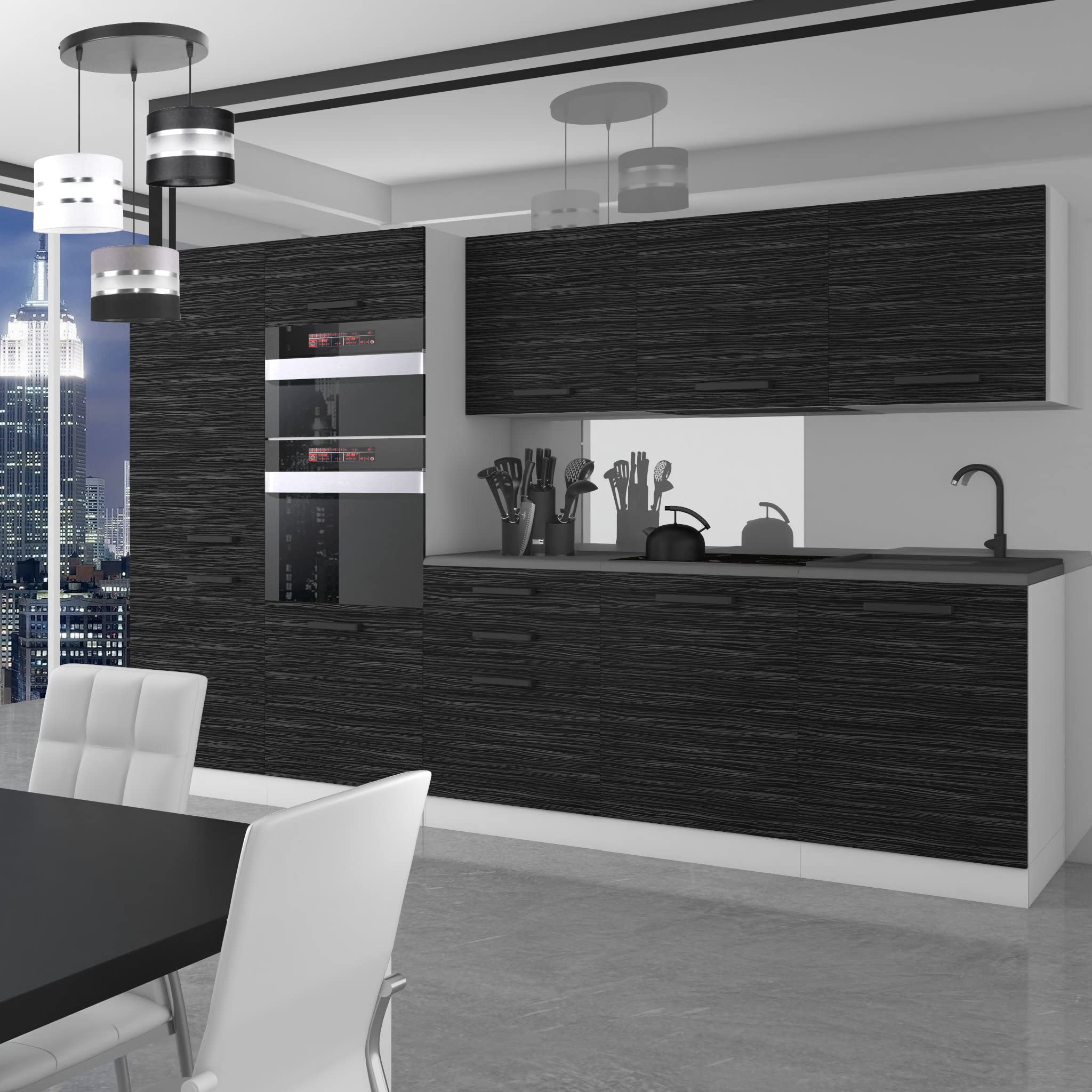 Belini cucina 300 cm Grace, con piano di lavoro, ebano reale