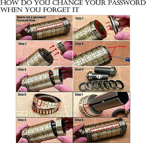 Miniatura 5 de Cryptex Da Vinci Code Mini Rompecabezas de bronce con candado de bronce, regalos para el día de San Valentín para él, ella, hombres, mujeres, papá,