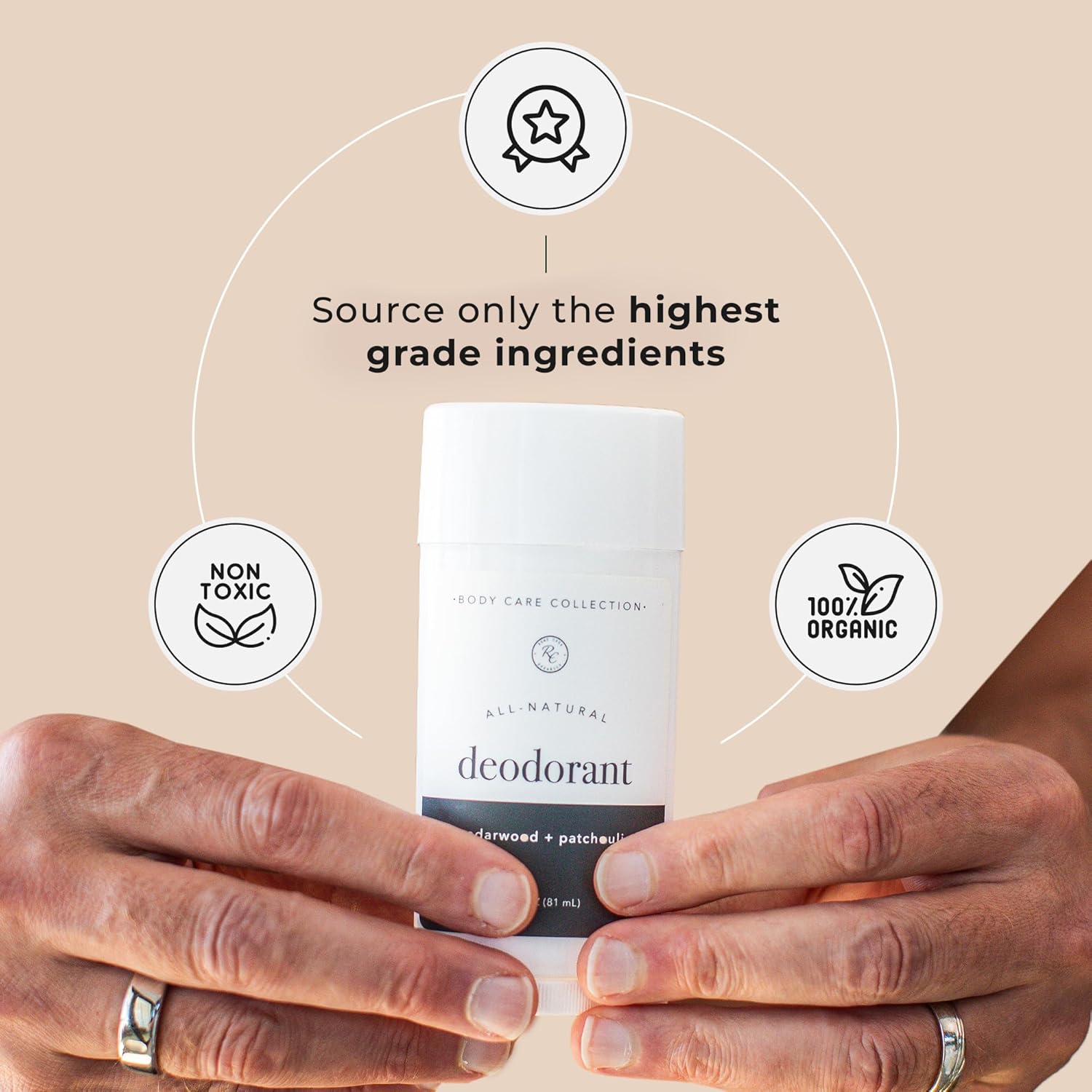 Rowe Casa Organics Cedarwood + Patchouli Natural Deodorant for Men and Women, Wood and Musky Paraben-Free Deodorant Stick with Therapeutic-Grade Essential Oils, 3 oz - Image 2