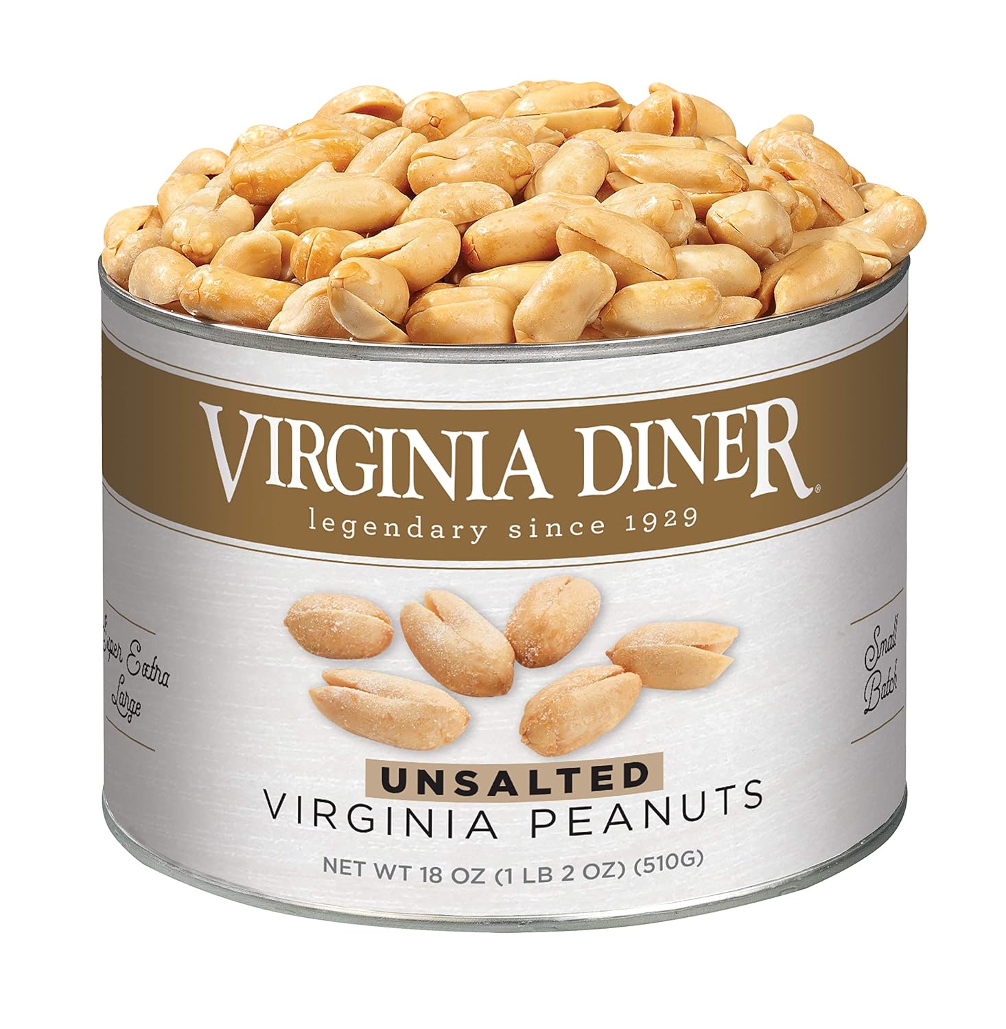 Virginia Diner – Gourmet Natural Extra Large Unsalted Virginia Peanuts, 18 Ounce Tin
