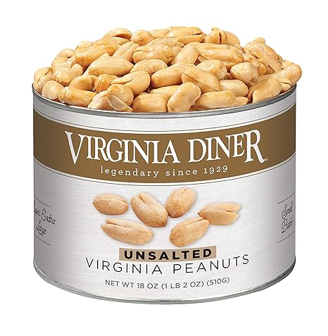 Virginia Diner Unsalted Virginia Peanuts - XL Gourmet Natural Peanuts Non-GMO, Preservative Free Gifts from Virginia Since 1929-18 Oz Can