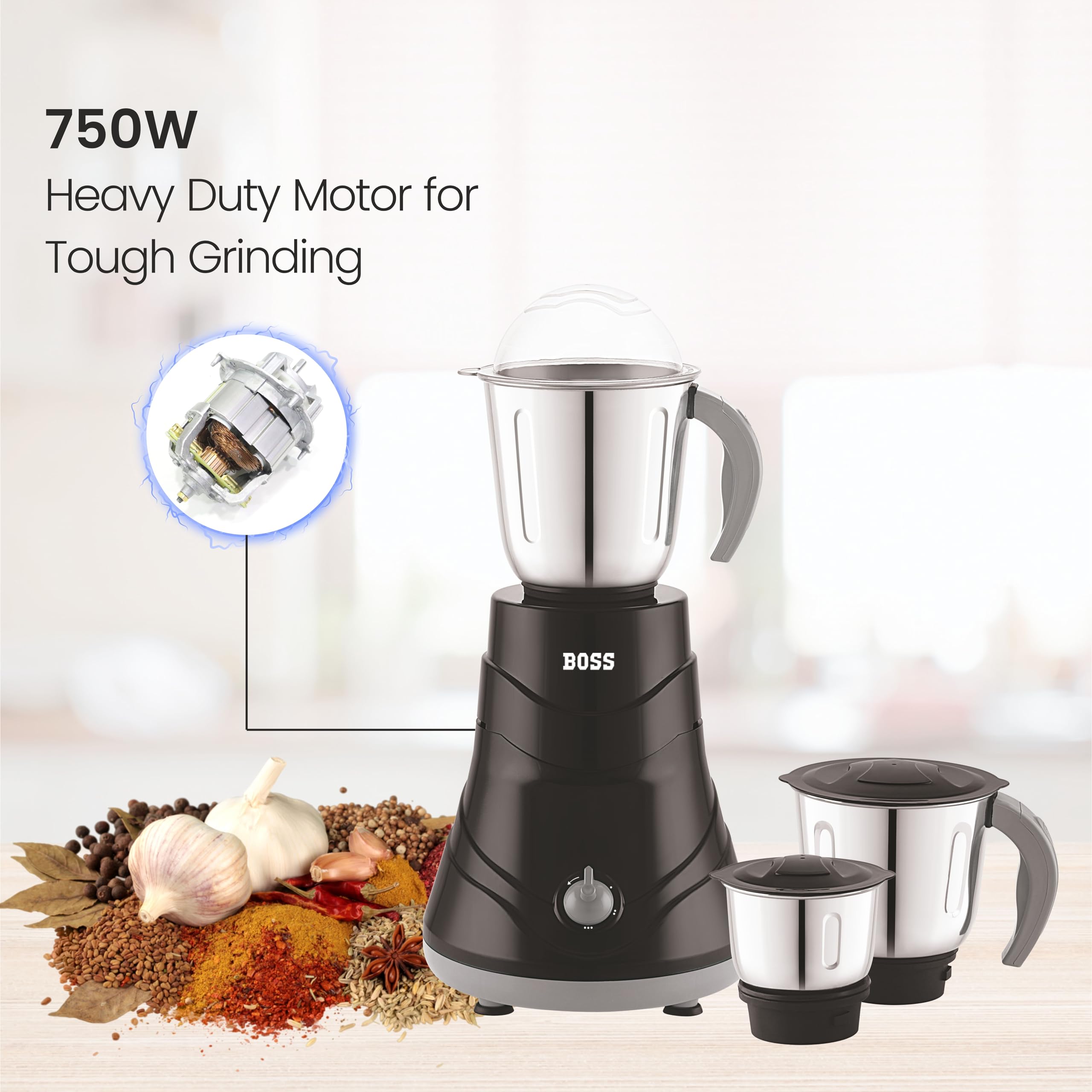 BOSS Alpha 750W Mixer Grinder - Powerful & Durable -4
