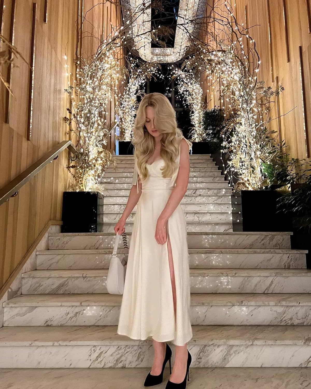 Spaghetti Strap Sweetheart Neck Wedding Guest Dress A-Line Tea Length Prom Dress Formal Evening Party Gown