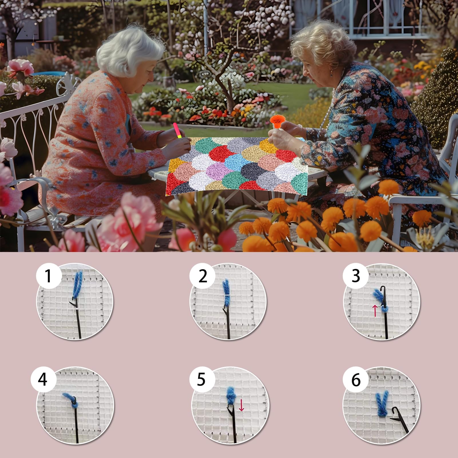 Laegnfho 69 x 102 cm Latch Hook Rug Kits DIY Latch Hook Rug Carpet Making Cushion Crochet Kits Embroidery Kits Needlework Crafts for Home Decor Latch Hook Kits for Adults - Image 5