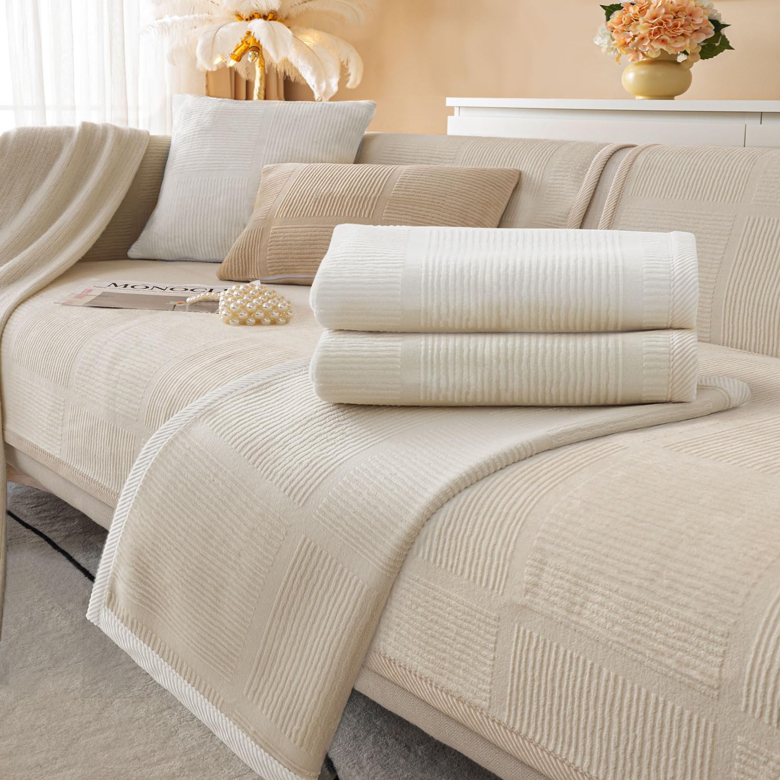 BXAEYIPOR Couch Überzug,Sofa Überzug,Sofa-Schutzhülle mit Rutschfester Unterlage,Neue Universelle rutschfeste Solide Strukturierte Sofa Überzug für Wohnzimmer,Multi-Size Sofa Sitzkissenbezug.