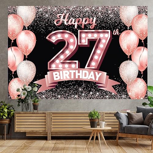 Vista 295 de Happy 21st Birthday Rose Gold Banner Backdrop Cheers to 21 Years Old Confetti Balloons Theme Decor Decorations for Women 21 Years Old Pink Birthday