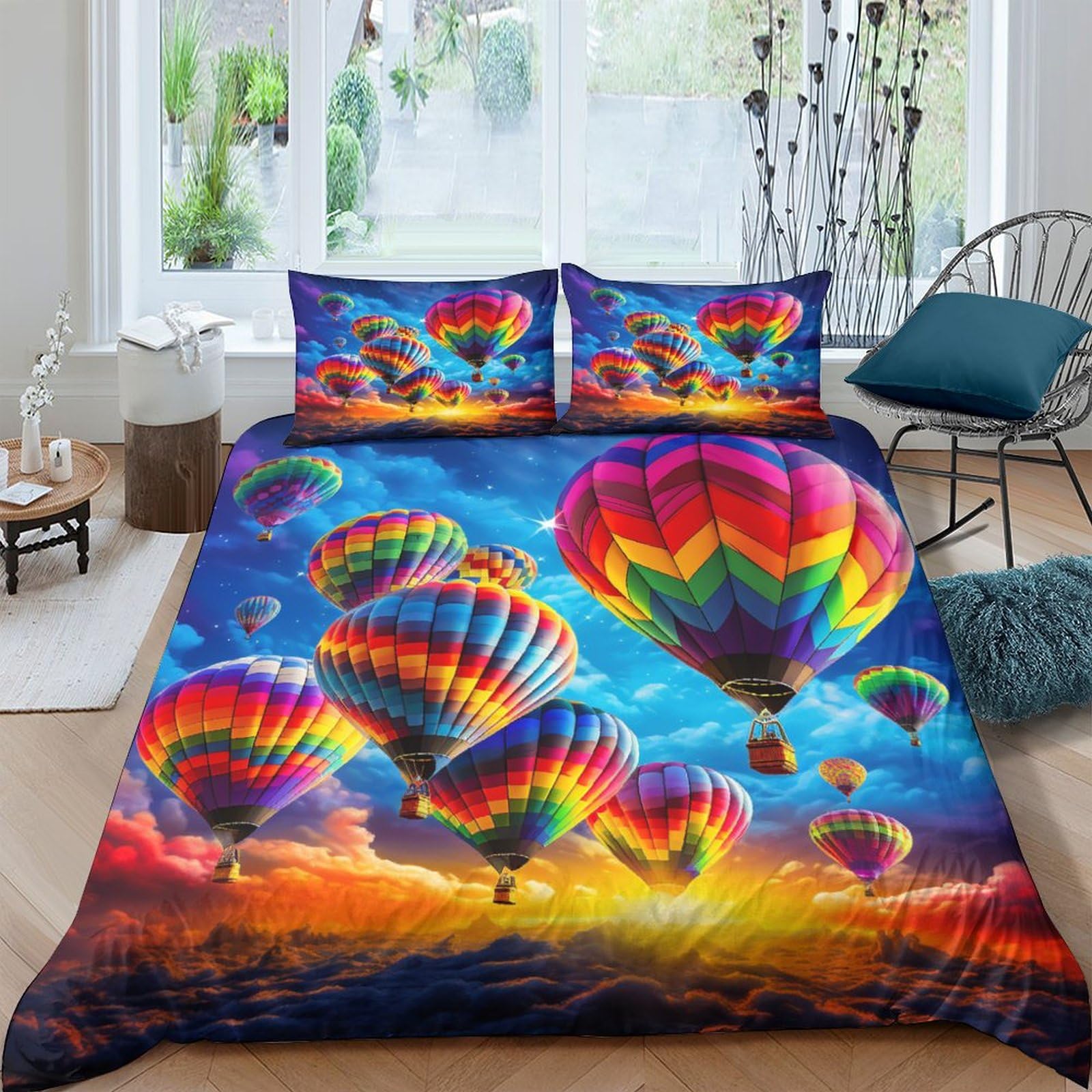 Montgolfière housse de couette 3D pour chambre enfant et adulte colorée