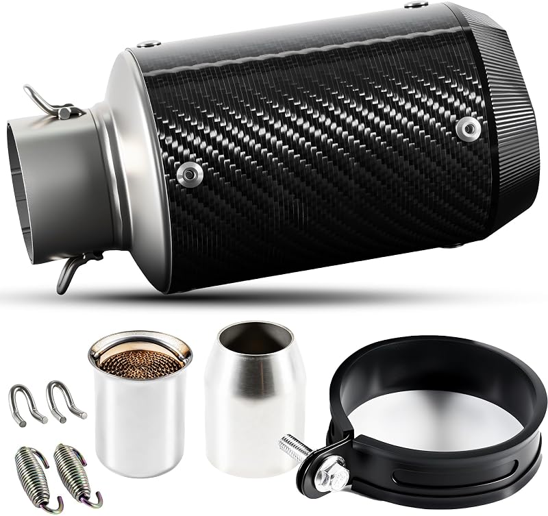 Motorcycle Exhaust, 2 inch Inlet Motorcycle Muffler, Slip On Muffler Exhaust with Mid Pipe, Fits Honda Kawasaki Z900 GSXR750 CBR650 more