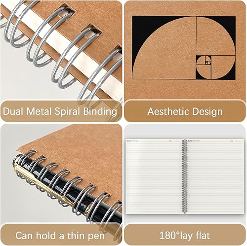 Vista 23 de Cuaderno de espiral de puntos A4, paquete de 2 diarios grandes en espiral para escribir, 200 páginas, cuadernos de papel punteado de 3.53 oz/m²
