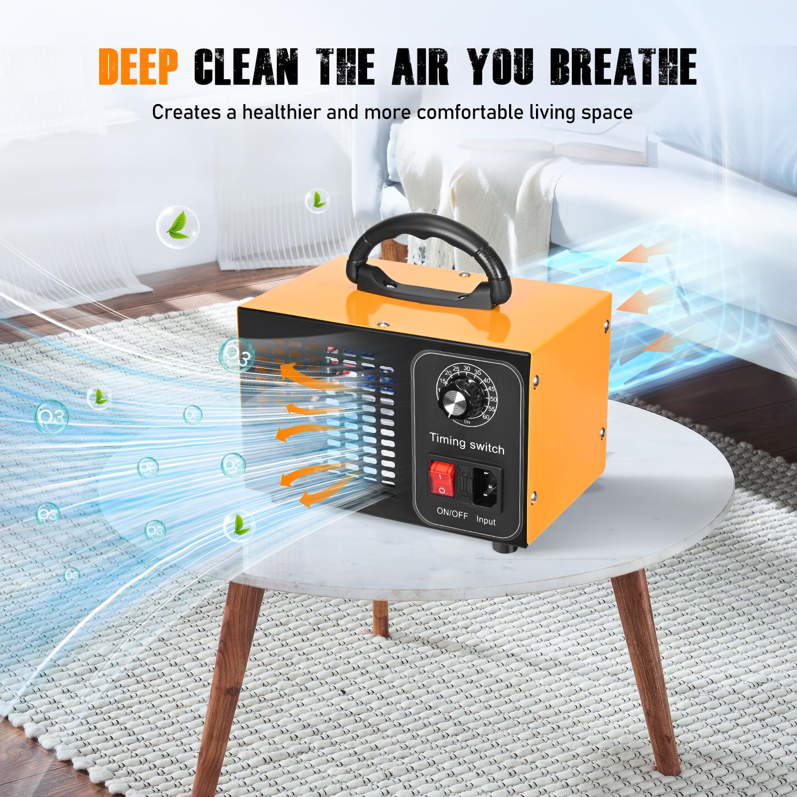 Generador de ozono 60000 mg/h, purificador de aire con ozono para 400 m², con temporizador de 60 minutos, purificador de aire O3, purificador de aire con ozono para automóviles, para purificar