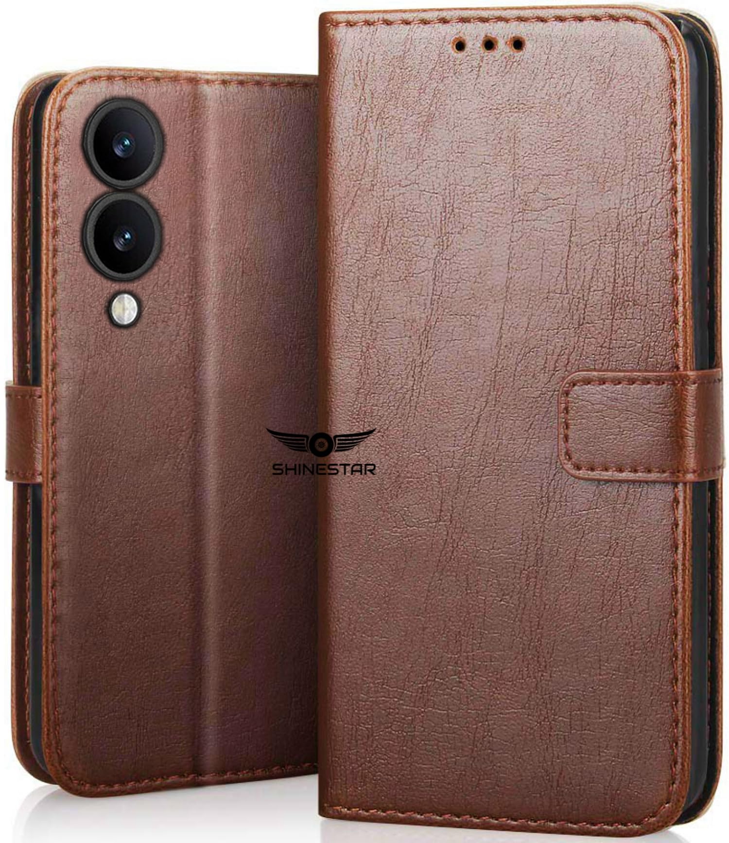 SHINESTAR Vivo Y17s Flip Back Cover | PU Leather Flip Cover Wallet Case with TPU Silicone Case Back Cover for Vivo Y17s - Classic Brown (B0CKY48782) Amazon Price History, Amazon Price Tracker
