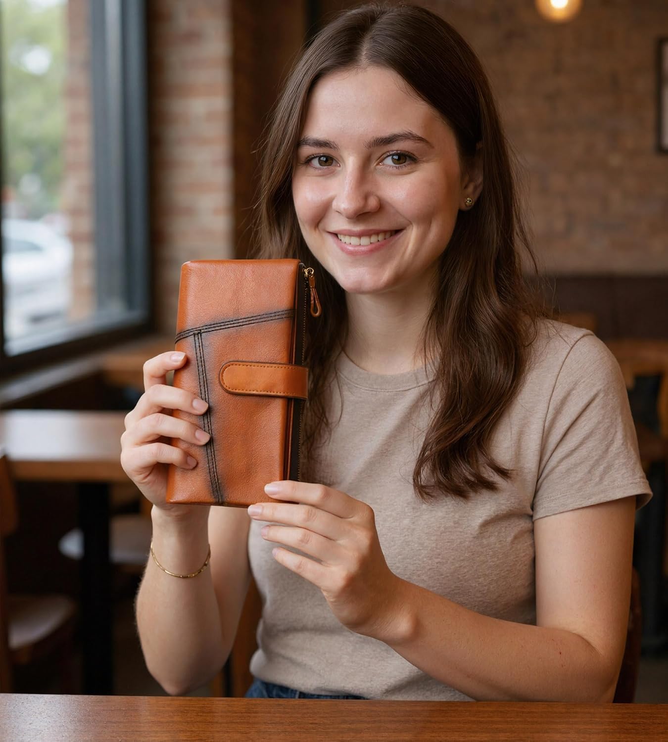 KingTo Genuine Leather Long Wallet for Women Vintage Checkbook Wallets with RFID Blocking Card Holder (Vintage yellow) - Image 6