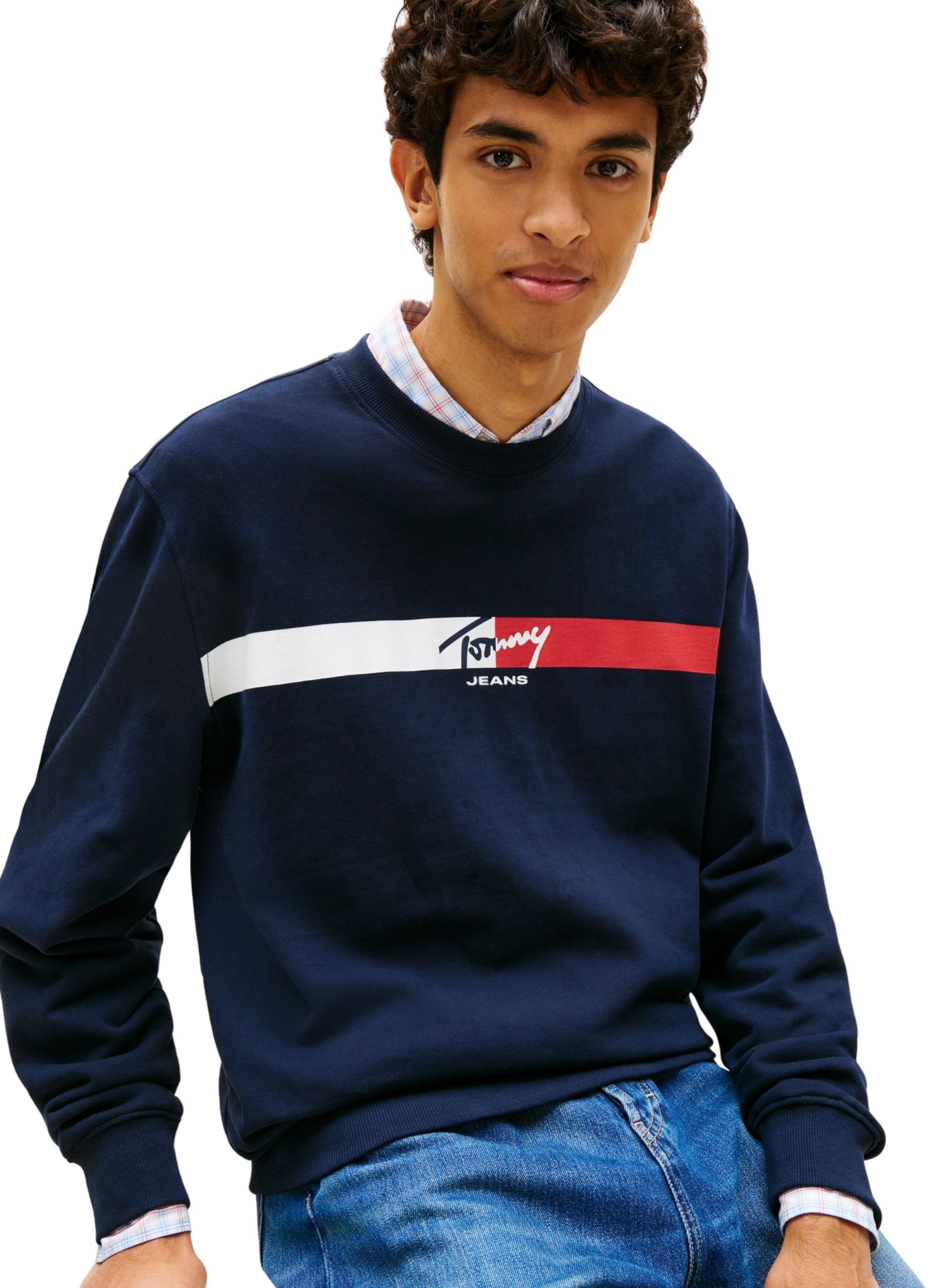 Tommy Jeans TJM Reg Sign Stripe Cnck Ext Dm0dm23019 Sudadera sin Botones Hombre (Pack de 1)
