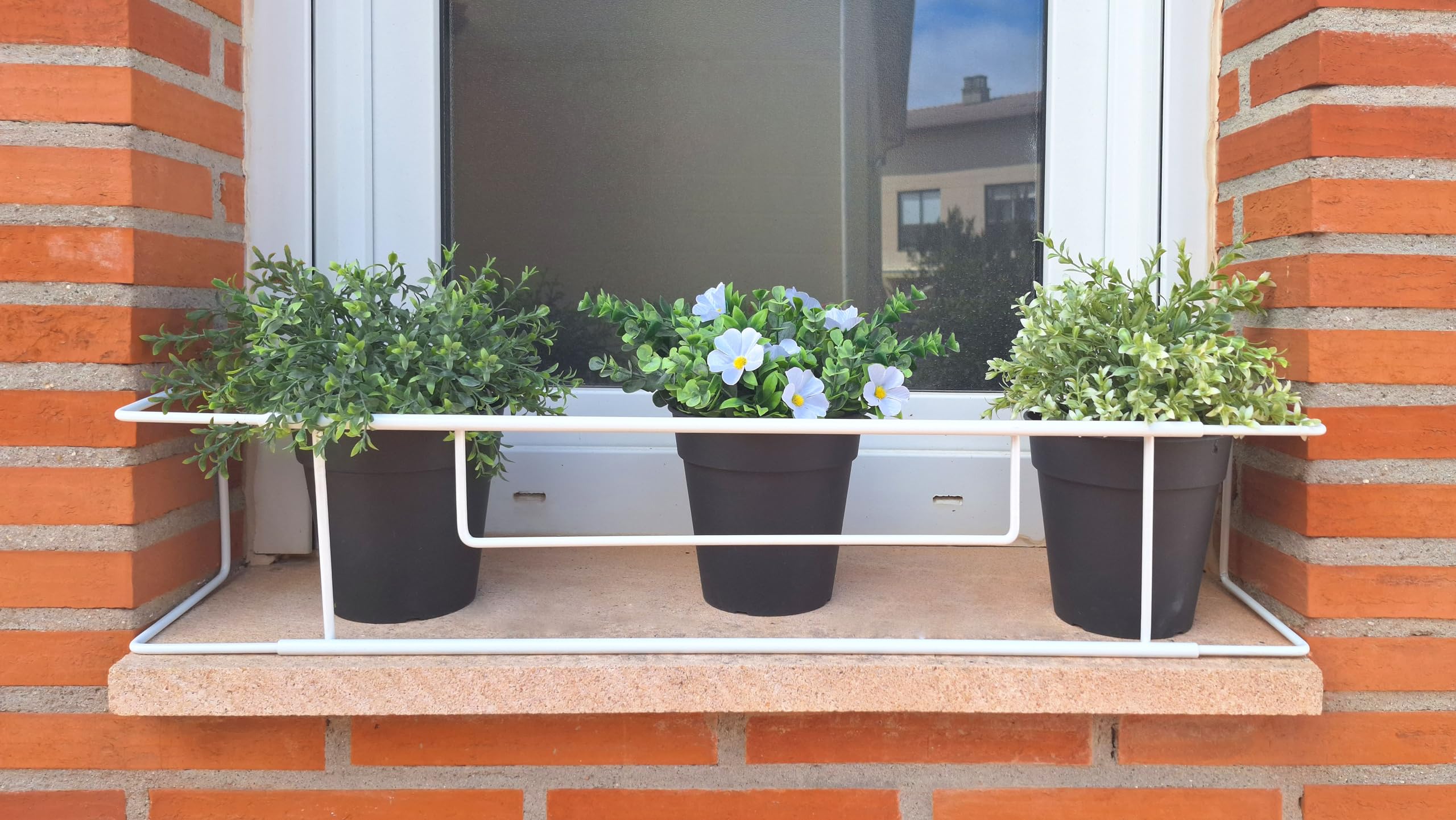 Balconcillo para Macetas, Portamacetas Ventana, Protector de macetas Ventana, Extensible 59 -101cm, Acero Lacado, Blanco | Incluye Tornillería