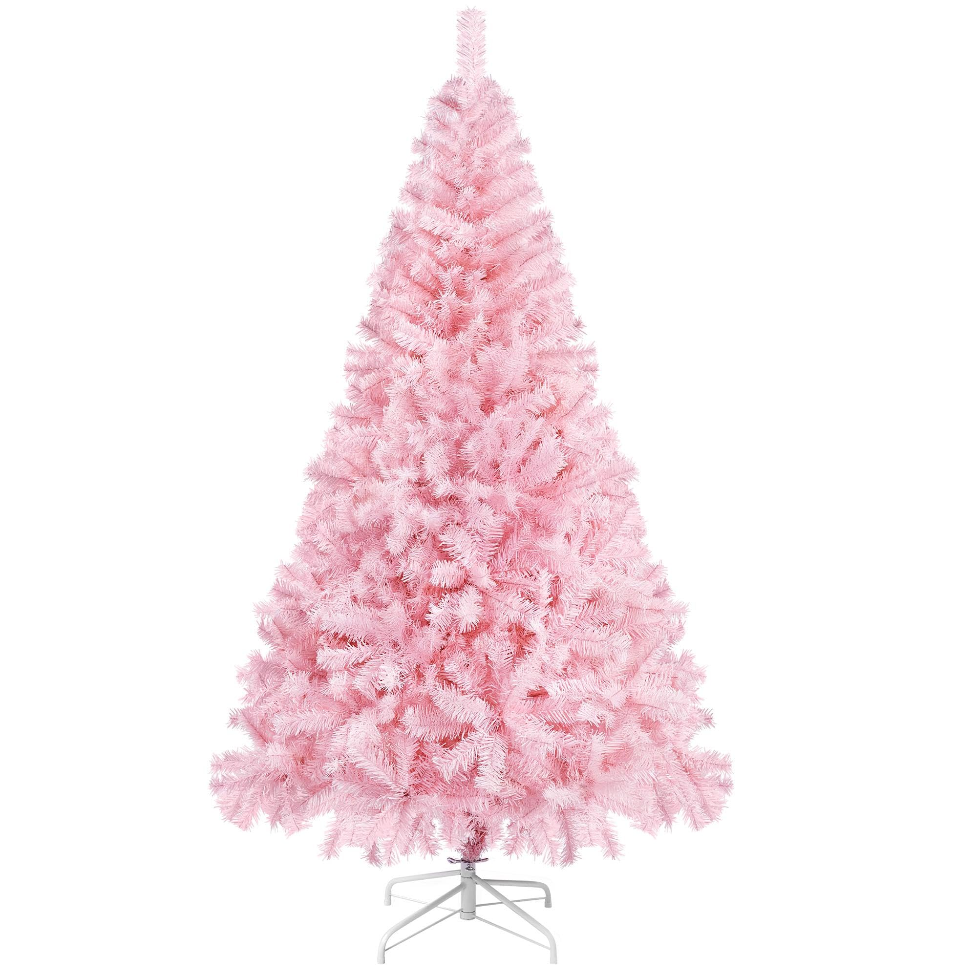Yaheetech Sapin de Noël Artificiel 183 cm (diamètre env. 110 cm) Rose avec Environ 1000 Pointes, Montage Rapide, Pliable, difficilement Inflammable, avec Support en métal