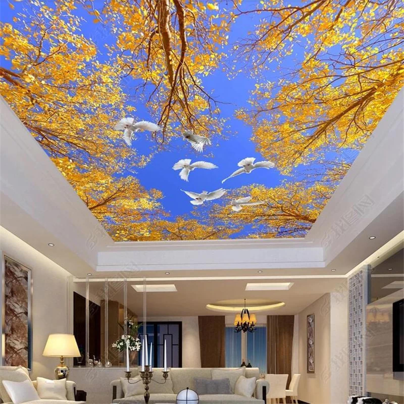 Papier peint mural 3D feuille d'or d'automne haut de gamme pour plafond de salon chic