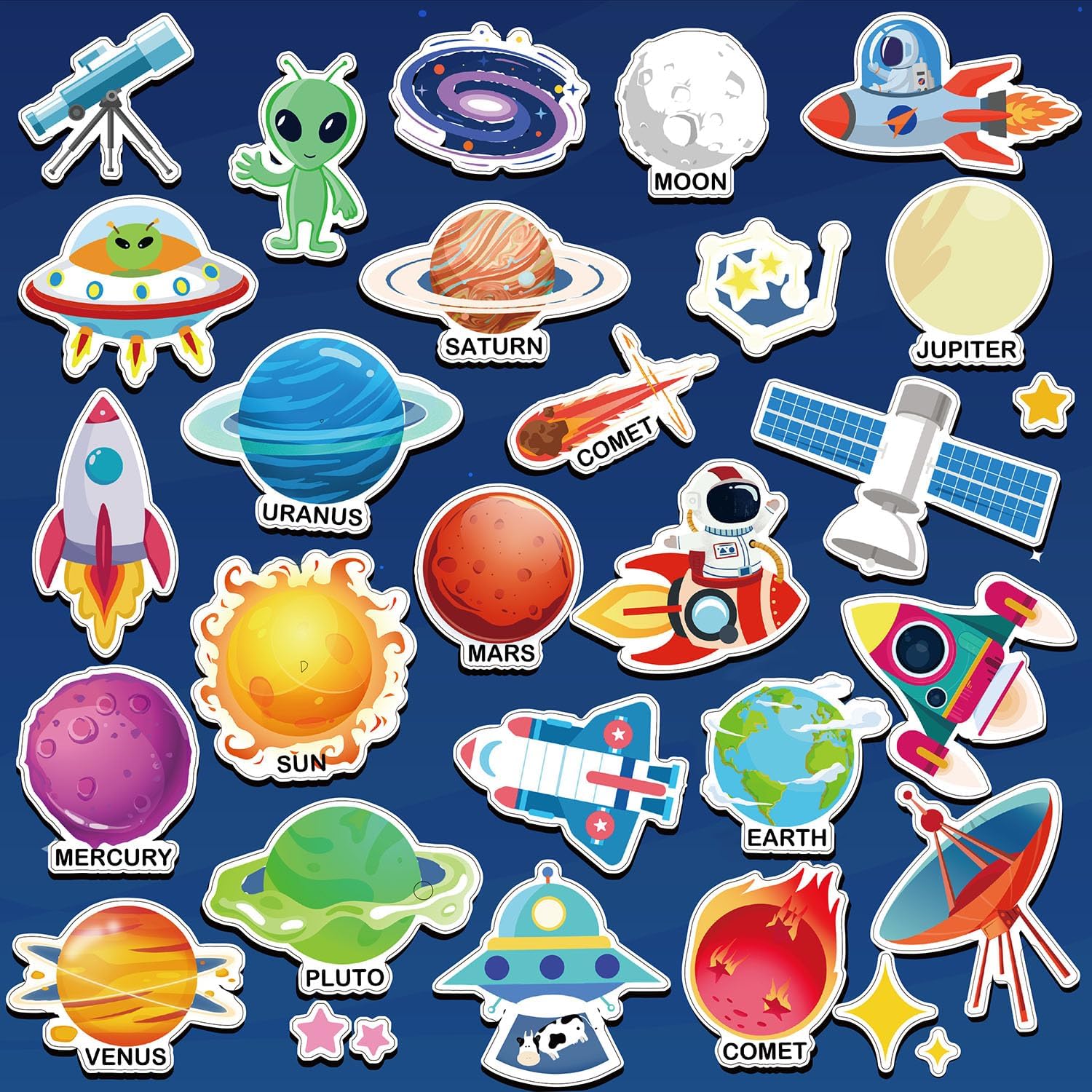 Window Clings Stickers for Kids Window Gel Clings Decals Thick Gel Clings Toddlers and Adults Classroom Home Nursery Airplane Birthday Party Supplies (Space)