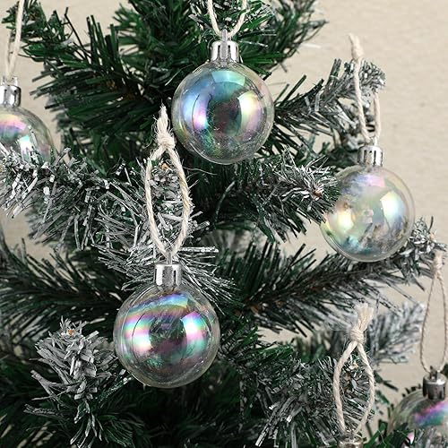 Miniatura 6 de NUOBESTY 12 bolas de adornos iridiscentes, bombillas de Navidad transparentes, adornos de plástico rellenables, bolas de Navidad transparentes para