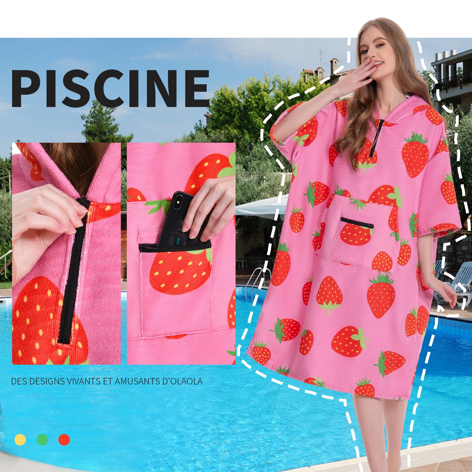 OLAOLA Poncho de Surf Adulte Serviette Bain Capuche Poche Séchage Rapide Plage Femmes Hommes