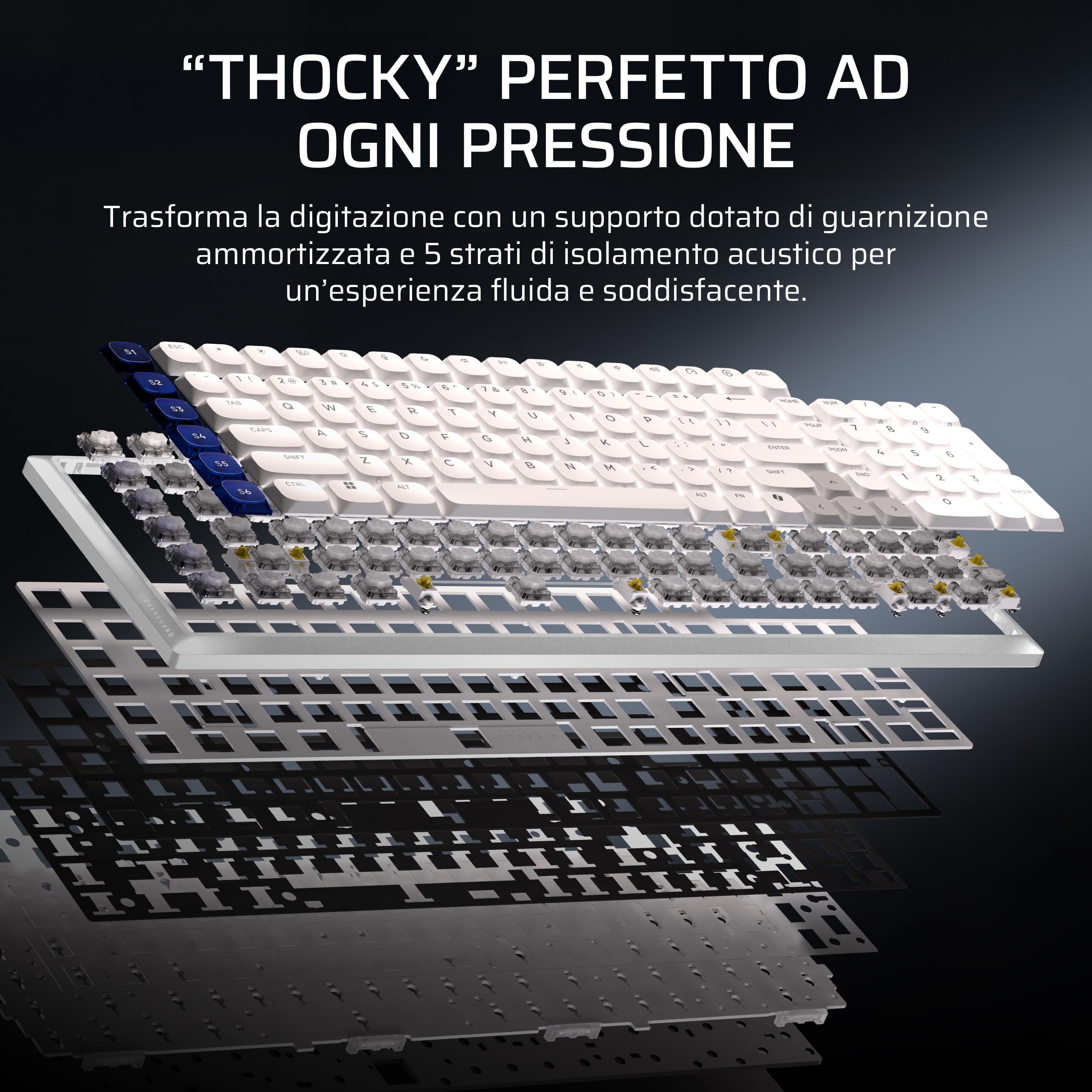 Corsair VANGUARD AIR 99 WIRELESS Tastiera Da Gioco a Basso Profilo – Bianco | Ottico-Meccanica RGB, QWERTY IT, Layout al 99%, Interruttori OPX, Polling 8000 Hz, Integrazione Stream Deck, Flashtap SOCD