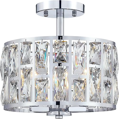 MEXO Lámpara de techo redonda de cristal semi empotrada moderna cerca del techo, lámpara de techo con pantalla de tambor cilíndrico, lámpara de