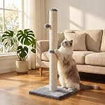 Dimaka 29'Tall Cat Scratching Post, Cat Scrattcher pour les grands chats avec corde sisale et boule de jouet de teasing, rainure pour les chats adultes intérieurs (Grey)