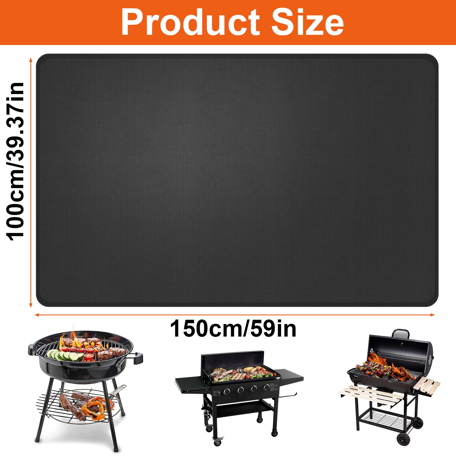 Tapis Barbecue Sol, 150 x 100cm, Tapis Protection Barbecue, Imperméable, Résistant à l'huile, Feu Tapis de Barbecue Exterieur pour L'extérieur Ies Pelouses, Camping, Patio