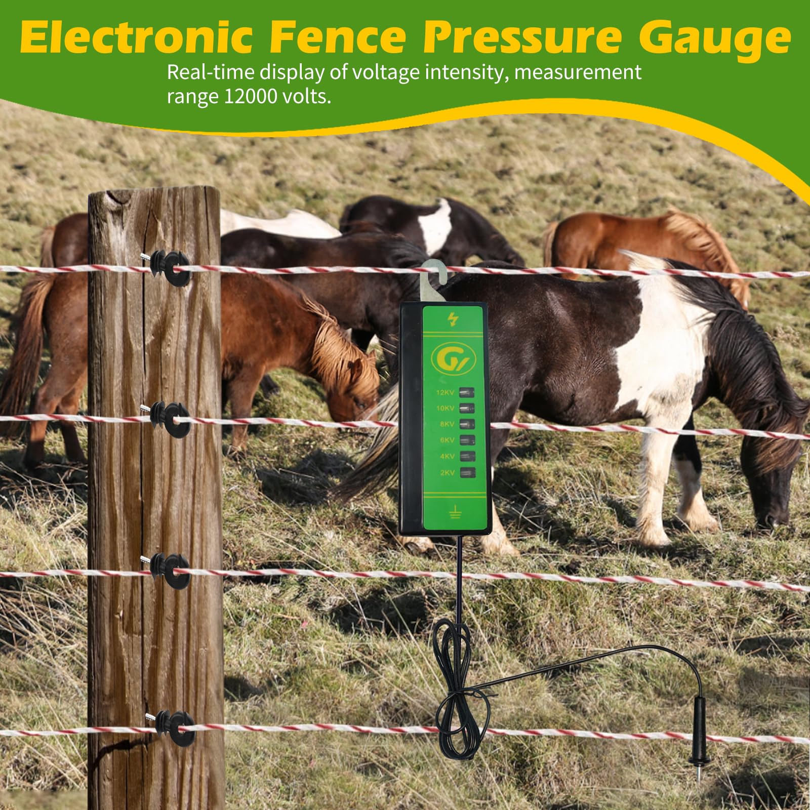 Electric Fence Voltage Tester,7KV+12KV Fence Tester Neon Indicator Lights/Fence Tester for Farms Fault Finder Portable Testing Tool,Wire Length 150cm - Image 2