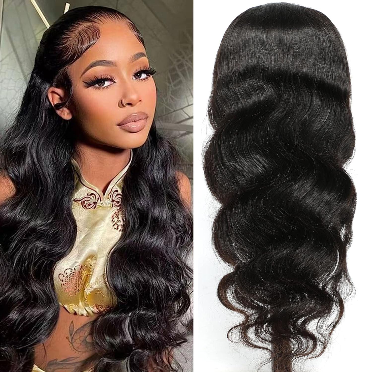 Body Wave Lace Front Wigs Human Hair Pre Plucked 4x4 Lace Closure Wigs Human Hair for Black Women 180% Density Brazilian Glueless Wigs Human Hair 18 Inch