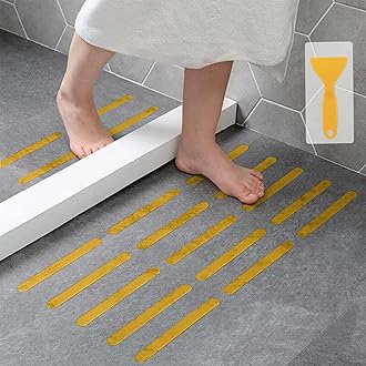 Anti Slip Strips, Safety Shower Treads Stickers - 24 Pcs, Bathtub Non Slip Stickers, Anti Skid Tape for Shower,Tub,Steps, Floor-Strength Adhesive Grip Appliques for Baby,Senior,Adult (Yellow)8 x 0.8In