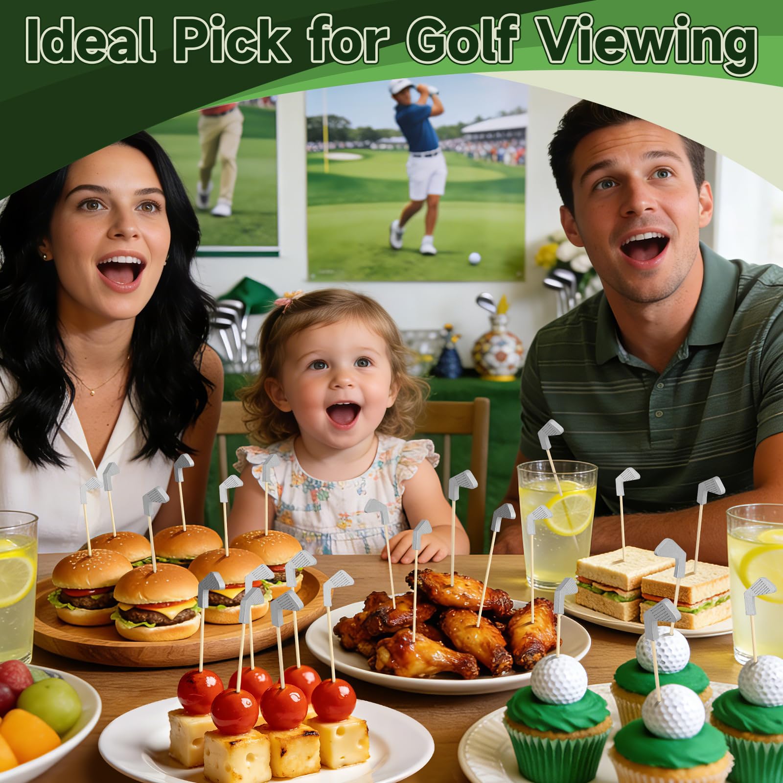 Golf Cocktail Picks, 4.7 IN Fancy Toothpicks for Appetizers, Wooden Fruit Skewers Bamboo Food Sticks for Sandwich, Masters Golf Themed Party Decorations Supplies Drinks Decor Charcuterie Accessories - 5