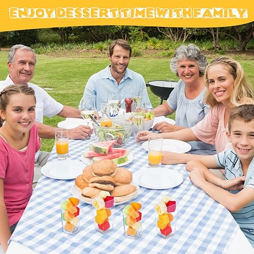 Miniatura 6 de Nuogo 100 mini tazas de postre con cucharas que incluyen vasos cuadrados de plástico de 3 onzas para aperitivos, 2.5 onzas, taza redonda inclinada