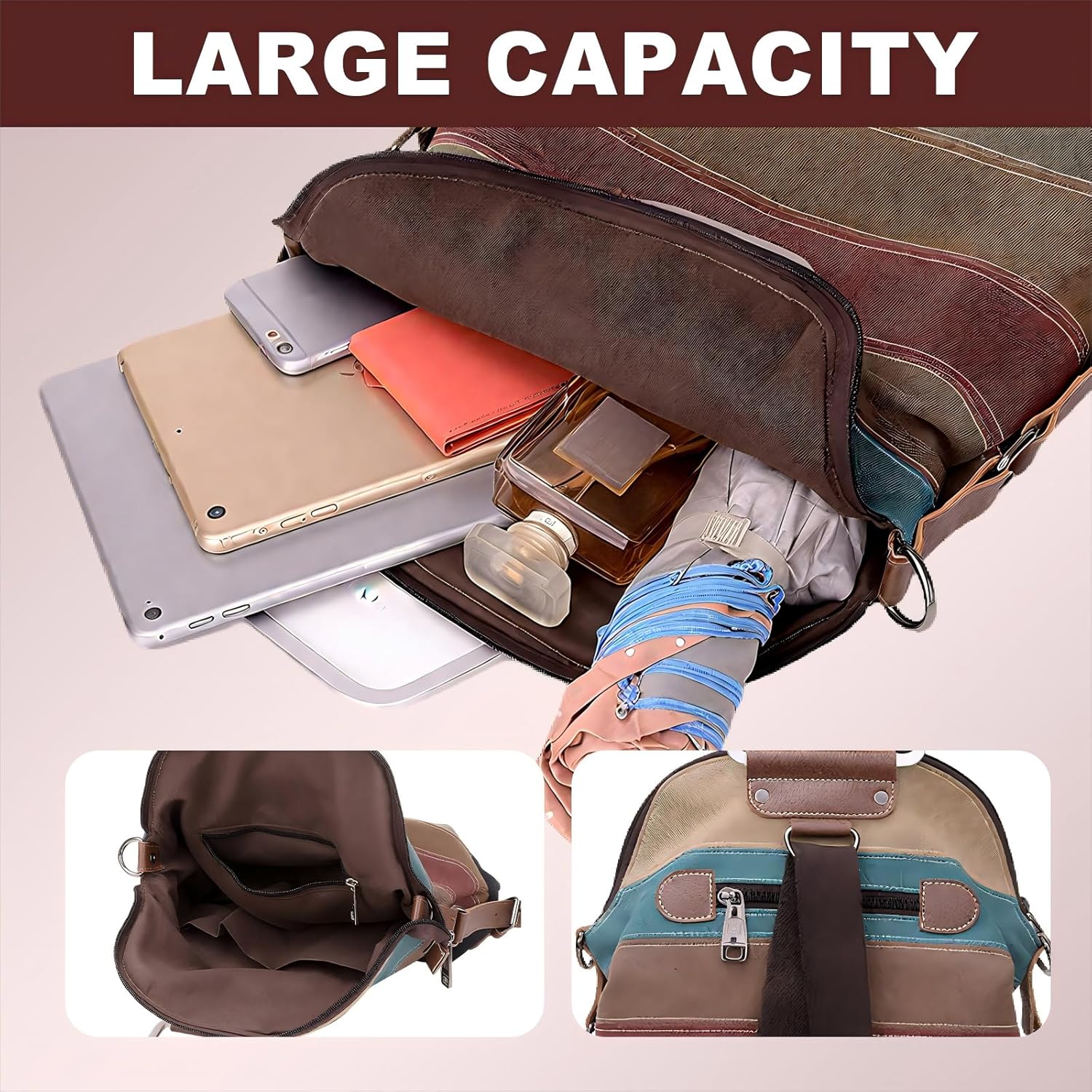 Canvas Multifunction Bag Can be Freely Switched, Striped Color Block Design, Shoulder Crossbody Backpack with Removable Strap (Vintage Style)