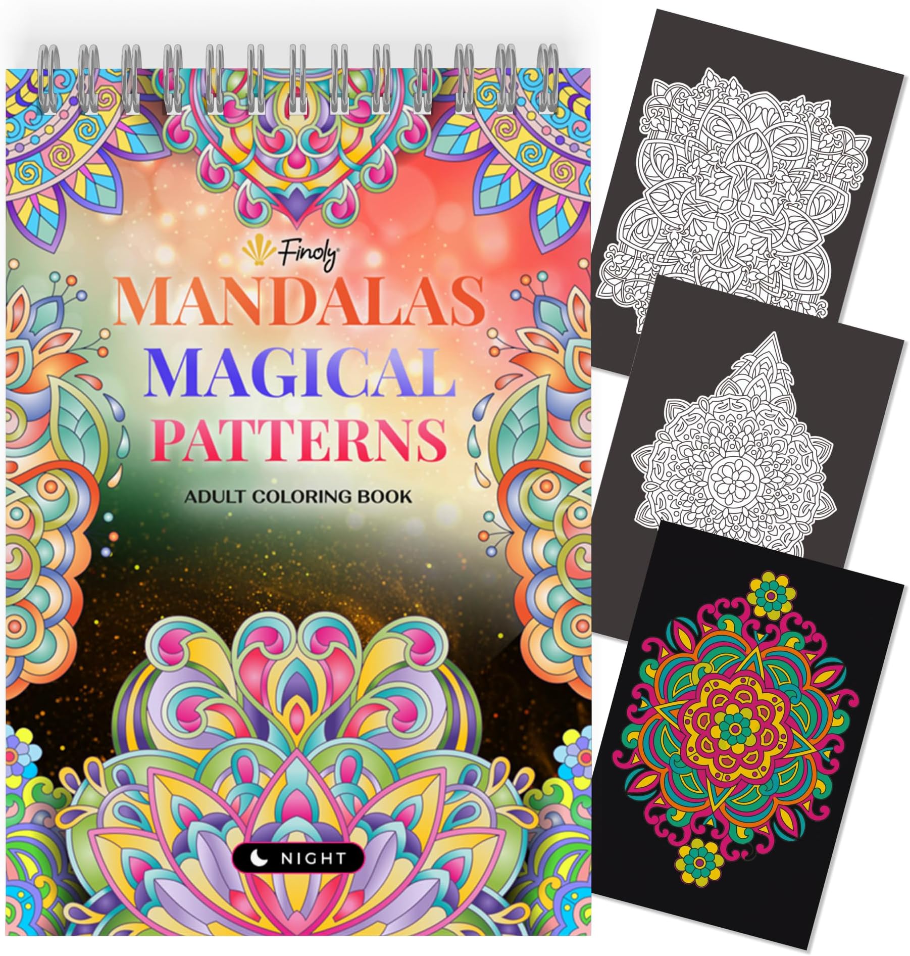 Finoly Mandala Colouring Books for Adults in A4 | Adult Colouring Books for Women and Men | Mandalas Relaxation and Teens Stress Relief, Spiral Bound (Night)