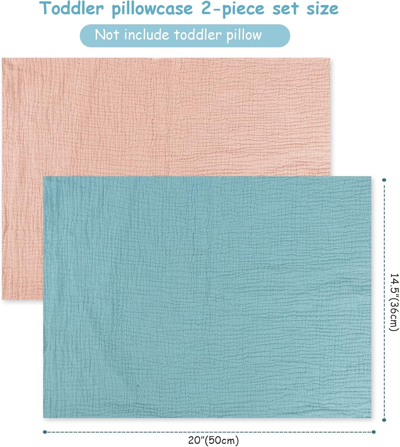 Hooyax 2-Pack Toddler Pillowcase - 100% Muslin Cotton Fits 13 * 18 Toddler Pillows, Soft Breathable Small Kid Pillowcase, Crib & Travel Pillow Case Cover with Envelope Closure (Blue, Pink)