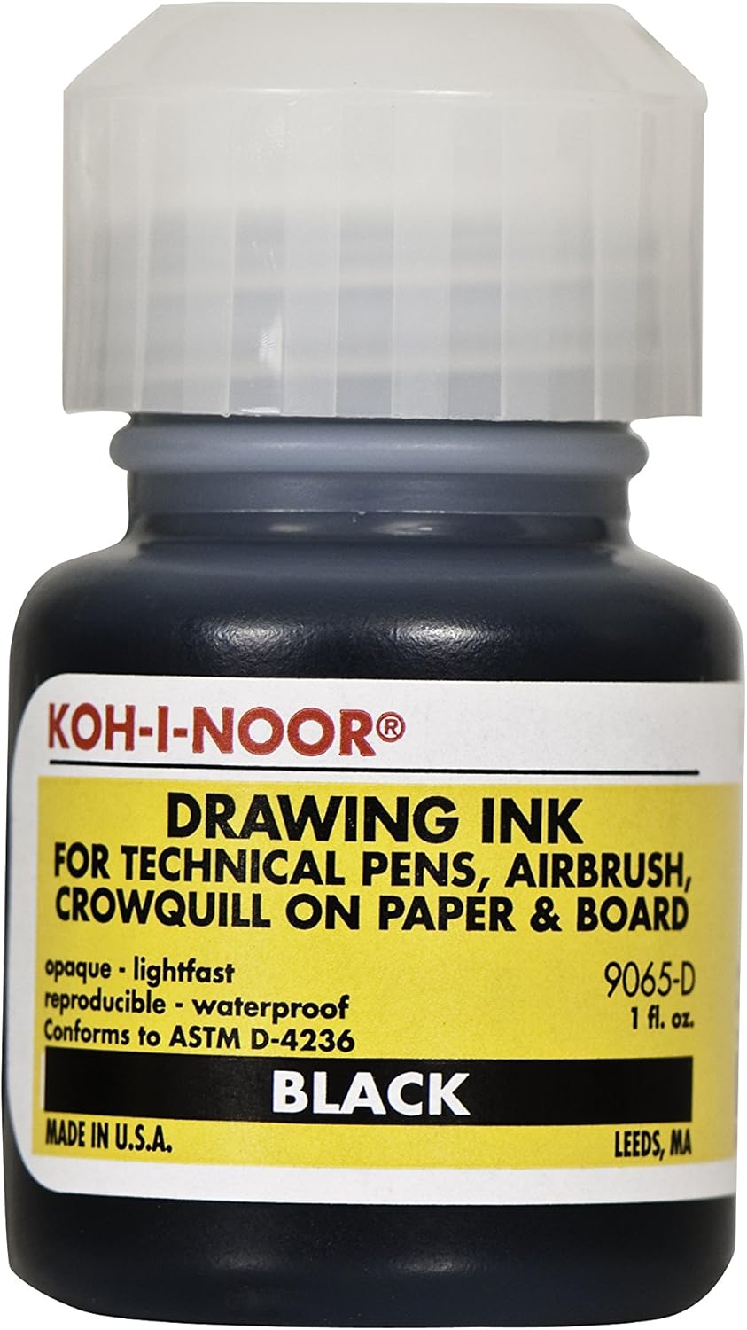 Koh-I-Noor Pigment-Based Drawing Ink, 8 Oz. Bottle, Black (90654.BLA)