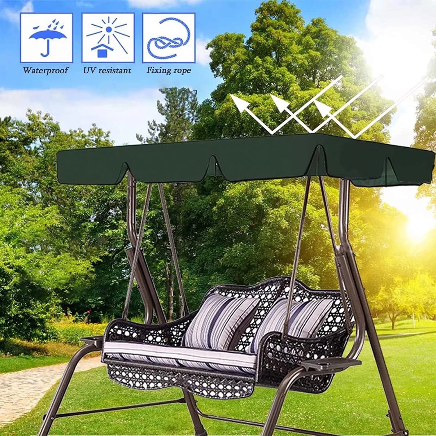 Uniwersalny zapasowy baldachim na 2-i 3-osobową huśtawkę, wodoodporny pokrowiec na baldachim ogrodowy (szary, 190 x 130 cm) – e do relaksu na zewnątrz i na patio