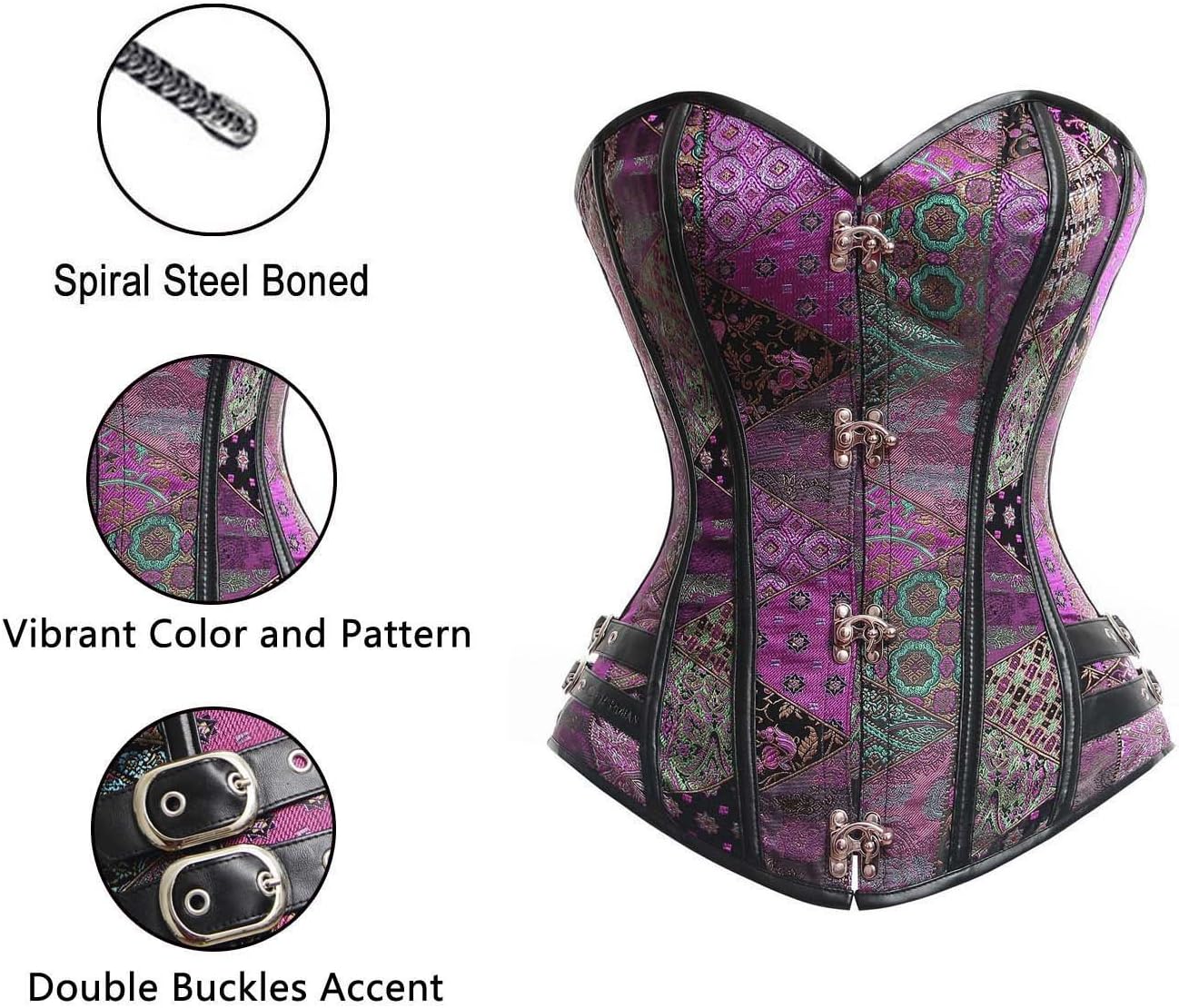 Charmian Women's Steampunk Gothic Brocade Steel Boned Bustier Corset with Buckle - Image 4
