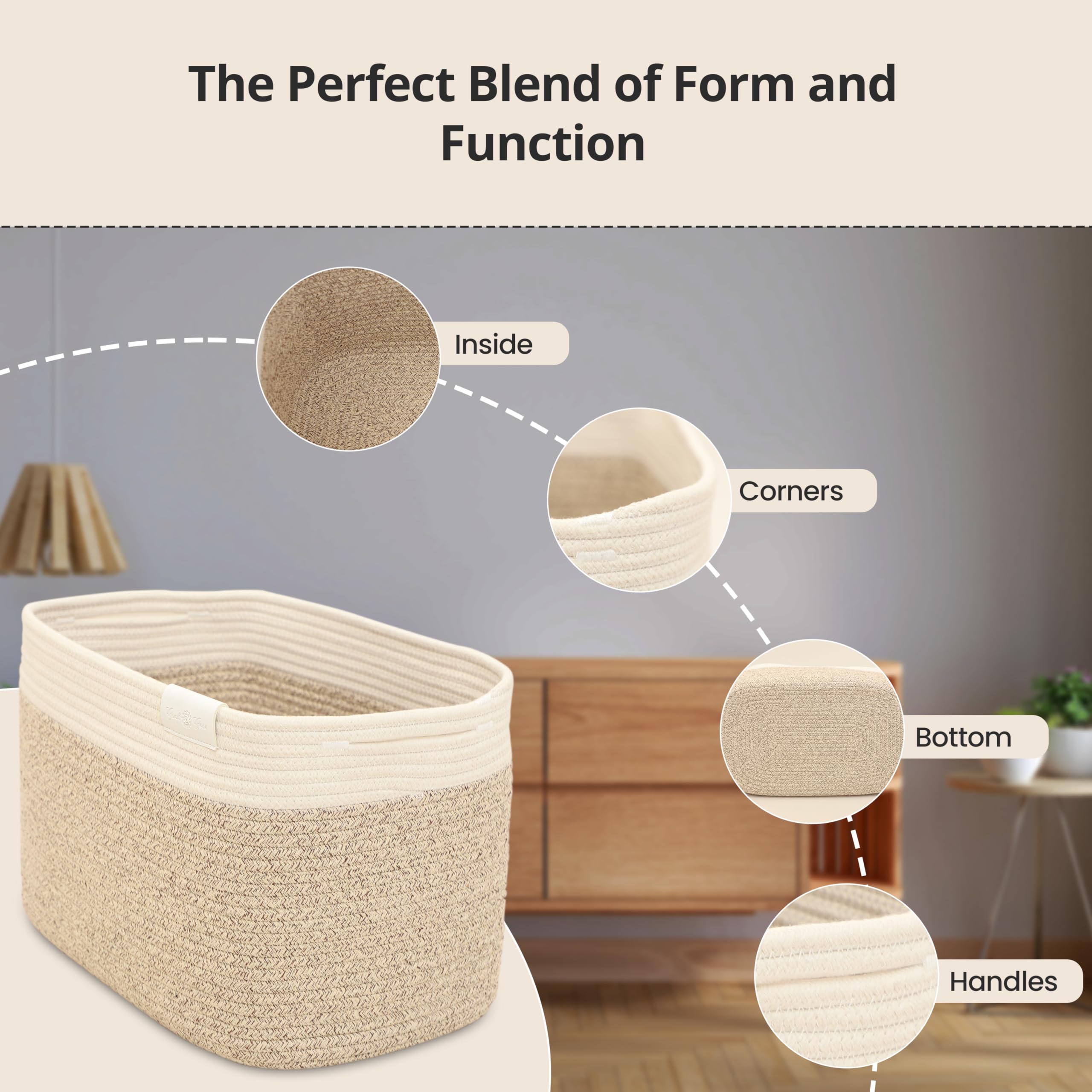 Craft Core Cotton Rope Storage Basket | Woven Rope Basket for Laundry, Toys, Blankets, Books | Bins for Organizing Living Room, Nursery | 3-Pack | 15