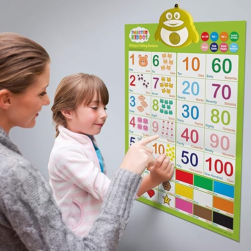 Miniatura 9 de Póster bilingüe de números parlantes para niños pequeños aprendizaje en inglés y español para niños pequeños Números colores canciones Juguetes