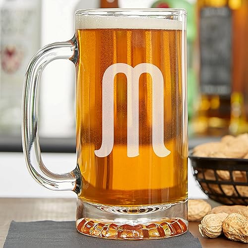 Miniatura 5 de Pick Your Letter & Font Taza de cerveza de vidrio grabado personalizada 16oz monograma de una sola letra