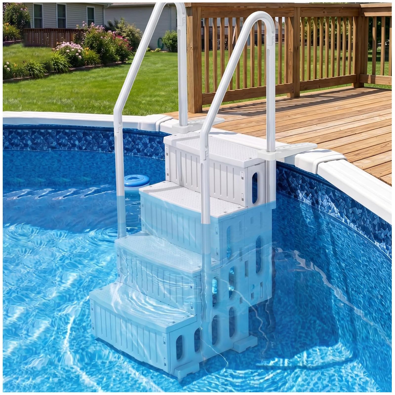 Escaliers de Piscine Hors Sol à Hauteur Réglable avec Rampe