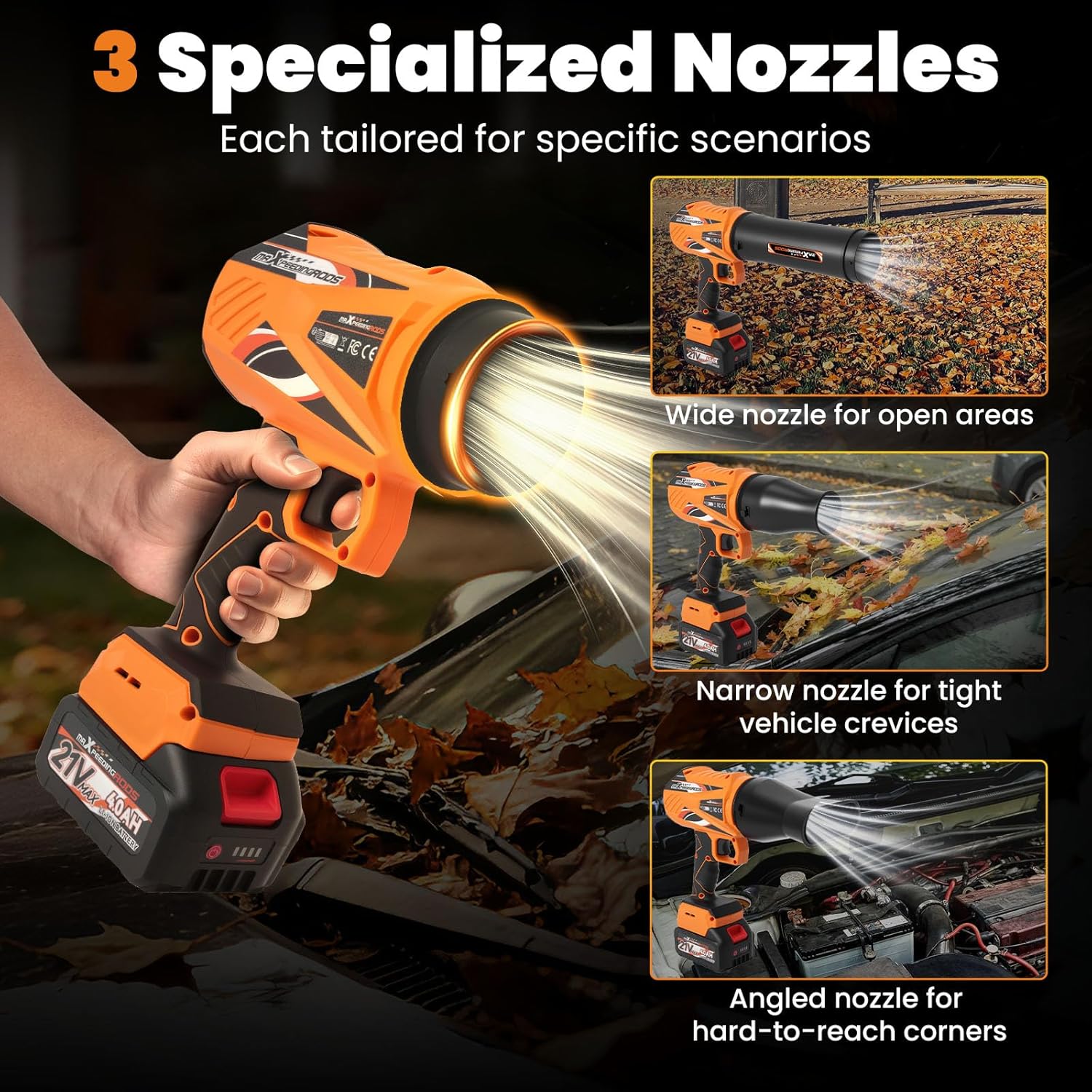 maXpeedingrods Cordless Leaf Blower, 550CFM Battery Leaf Blower with Charger, Infinitely Variable Speeds Lightweight Handheld, Leaf Blowers for Patio Cleaning, Car Water Blowing Leaves and Dust - Image 3